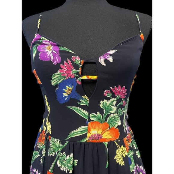 EXPRESS Floral Maxi Dress WOMEN Black Multicolor XS Cutout Front Spaghetti Strap - Picture 3 of 8